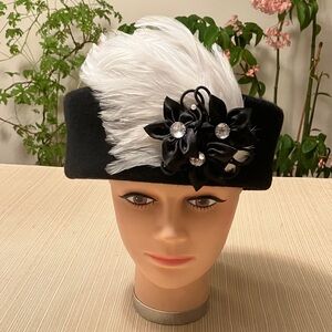 Stylish Black and White Feathered Hat